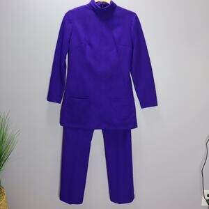 Vintage Handmade Purple Polyester Mod Suit Jacket Pants Set
